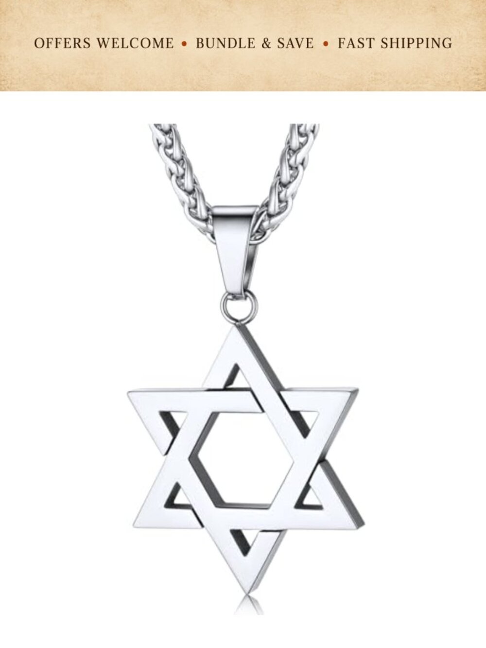 Star of David Necklace Stainless Steel 18K Gold Plated Men Women